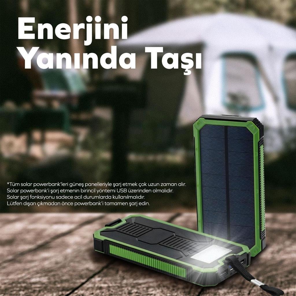POWERBANK / TAŞINABİLİR ŞARJ CİHAZI   Deji DJ-OL02 Güneş Enerjisi İle Şarj Olabilen Led  Fenerli 10.000 mAh Tank Kasa Powerbank
