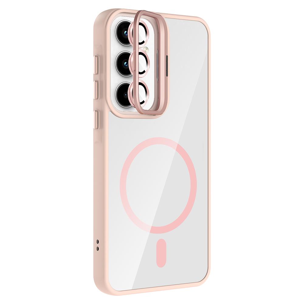 Galaxy A55 Kılıf Standlı ve Kamera Lens Hediyeli M-Safe Şarj Özellikli Zore Etro Kapak