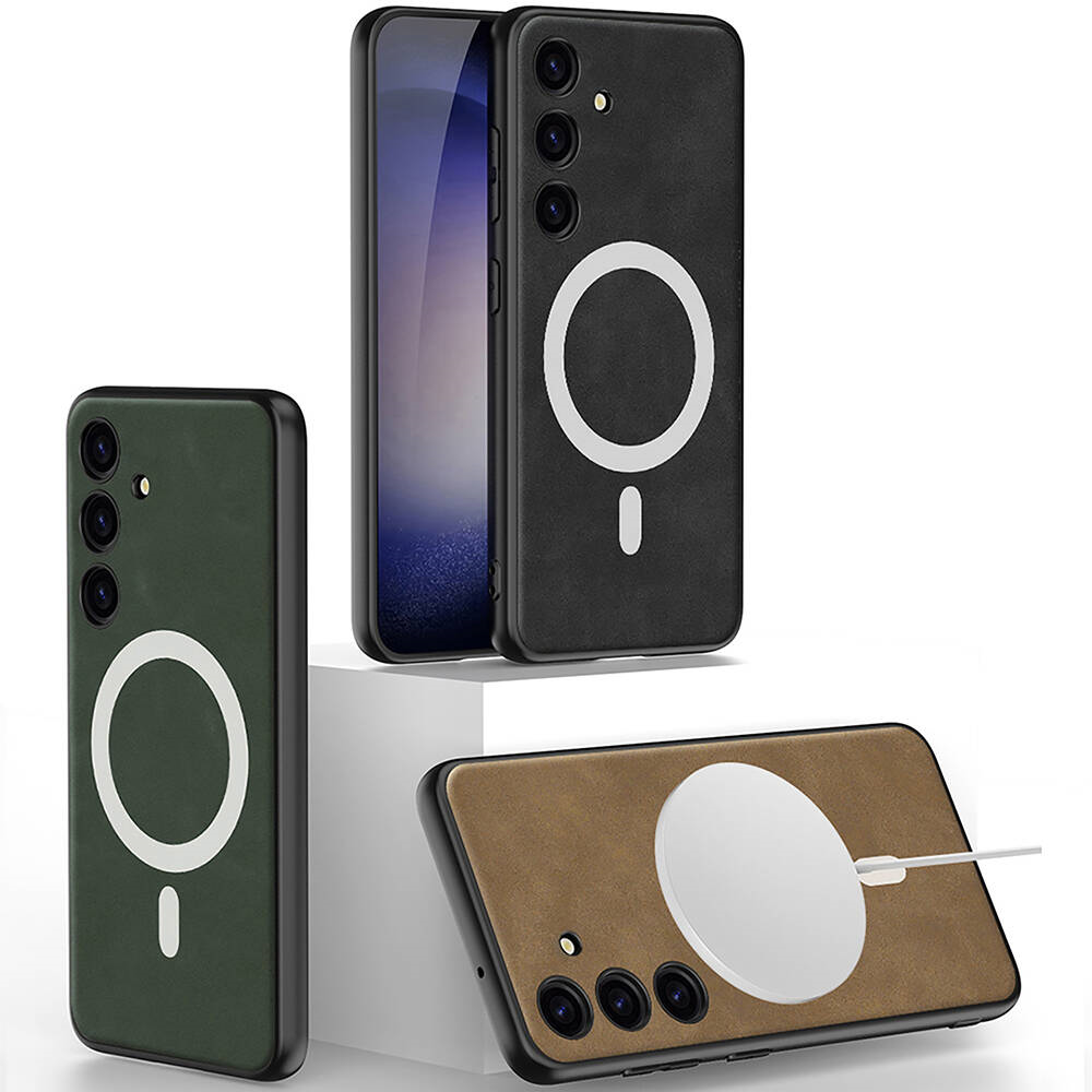 Galaxy S24 Kılıf M-safe Şarj Özellikli Deri Tasarımlı Zore Kıpta Nubuk Kapak