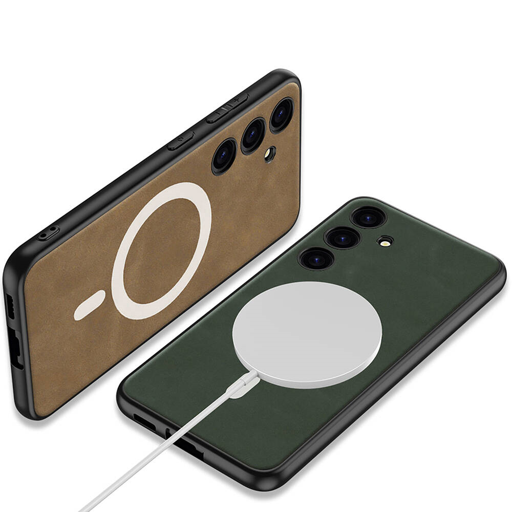 Galaxy S24 Kılıf M-safe Şarj Özellikli Deri Tasarımlı Zore Kıpta Nubuk Kapak