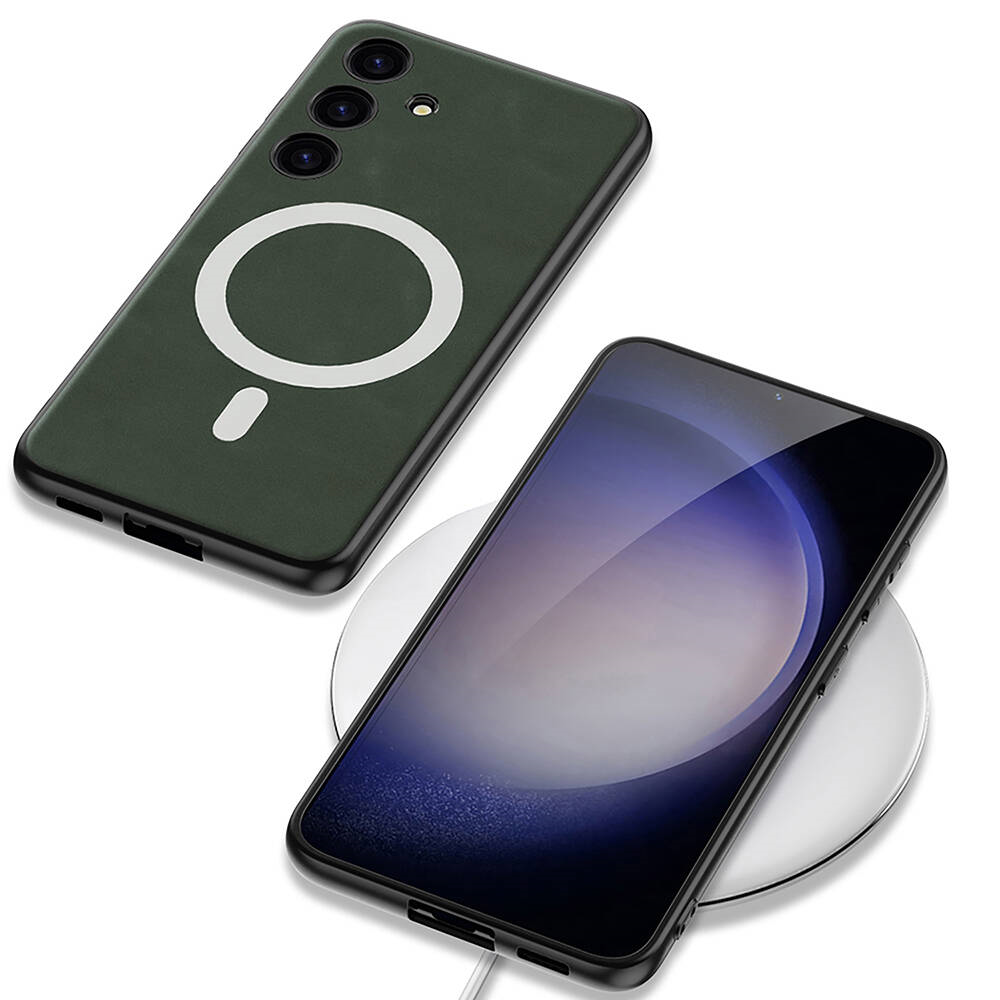 Galaxy S24 Kılıf M-safe Şarj Özellikli Deri Tasarımlı Zore Kıpta Nubuk Kapak