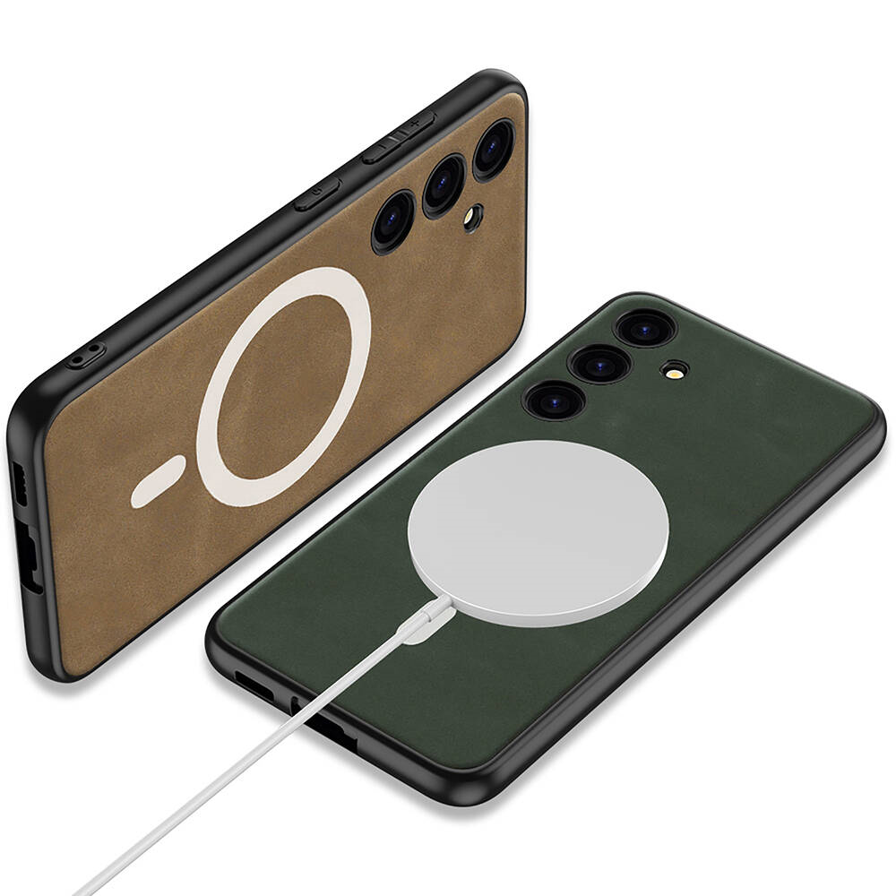 Galaxy S24 Kılıf M-safe Şarj Özellikli Deri Tasarımlı Zore Kıpta Nubuk Kapak