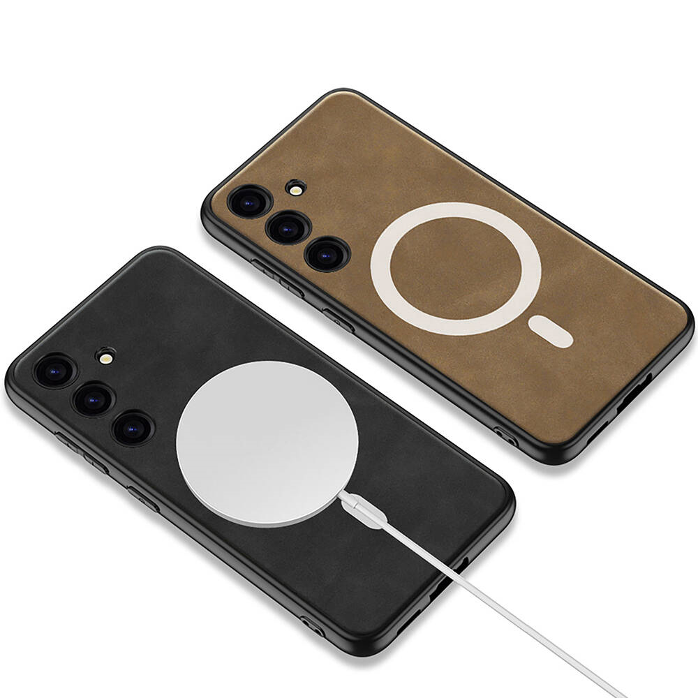 Galaxy S24 Kılıf M-safe Şarj Özellikli Deri Tasarımlı Zore Kıpta Nubuk Kapak