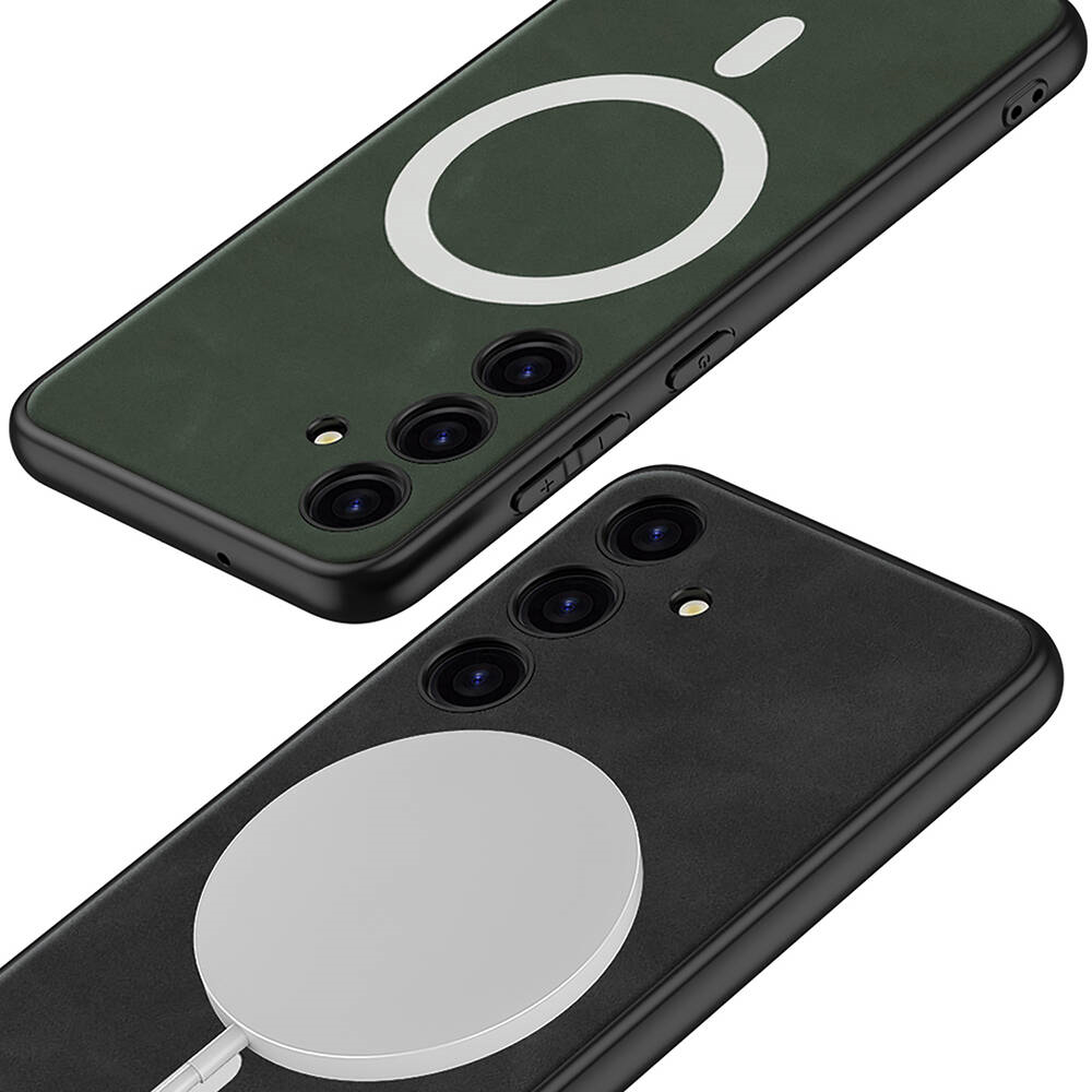 Galaxy S24 Kılıf M-safe Şarj Özellikli Deri Tasarımlı Zore Kıpta Nubuk Kapak