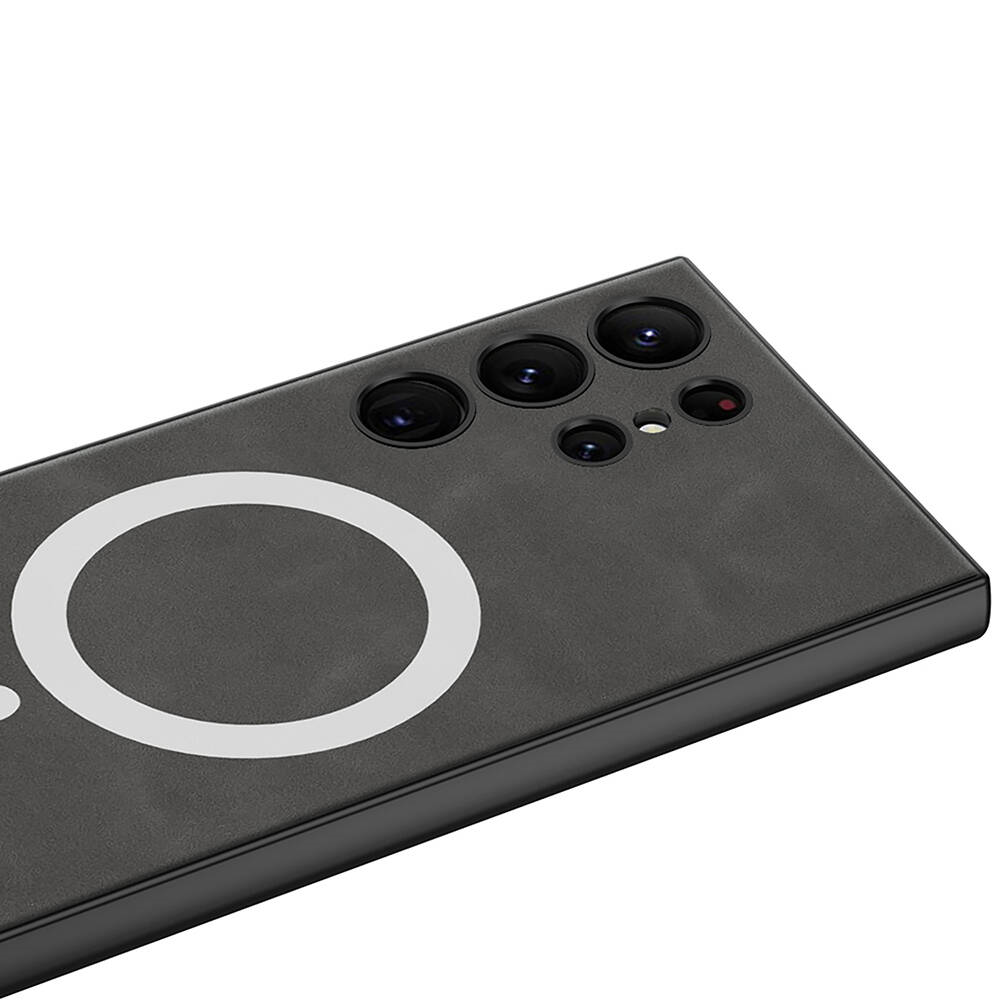 Galaxy S24 Ultra Kılıf M-safe Şarj Özellikli Deri Tasarımlı Zore Kıpta Nubuk Kapak