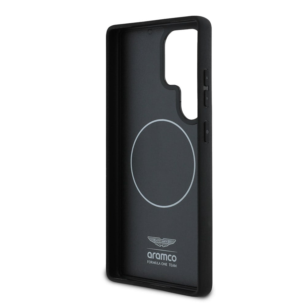 Galaxy S25 Ultra Kılıf Aston Martin Orjinal Lisanslı M-safe Şarj Özellikli Radyal Halka ve Karbon Fiber Tasarımlı Kapak