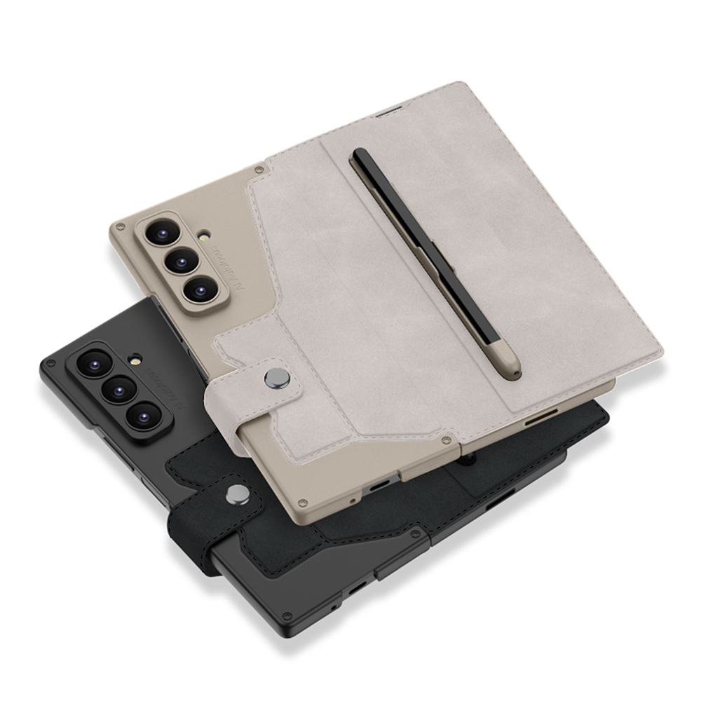 Galaxy Z Fold 7 Kılıf Kamera Korumalı Kadife Tasarımlı Zore Kıpta Kalem Bölmeli Fest Kapak