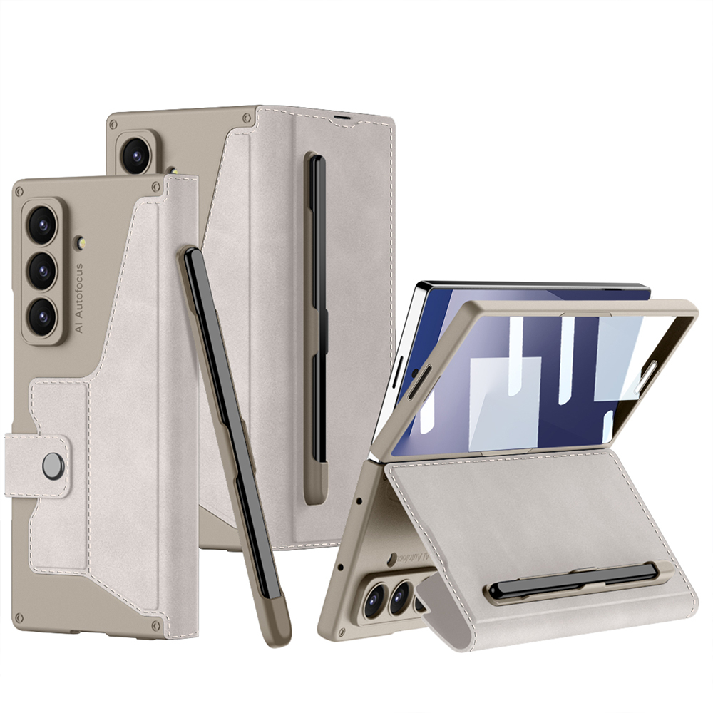 Galaxy Z Fold 7 Kılıf Kamera Korumalı Kadife Tasarımlı Zore Kıpta Kalem Bölmeli Fest Kapak