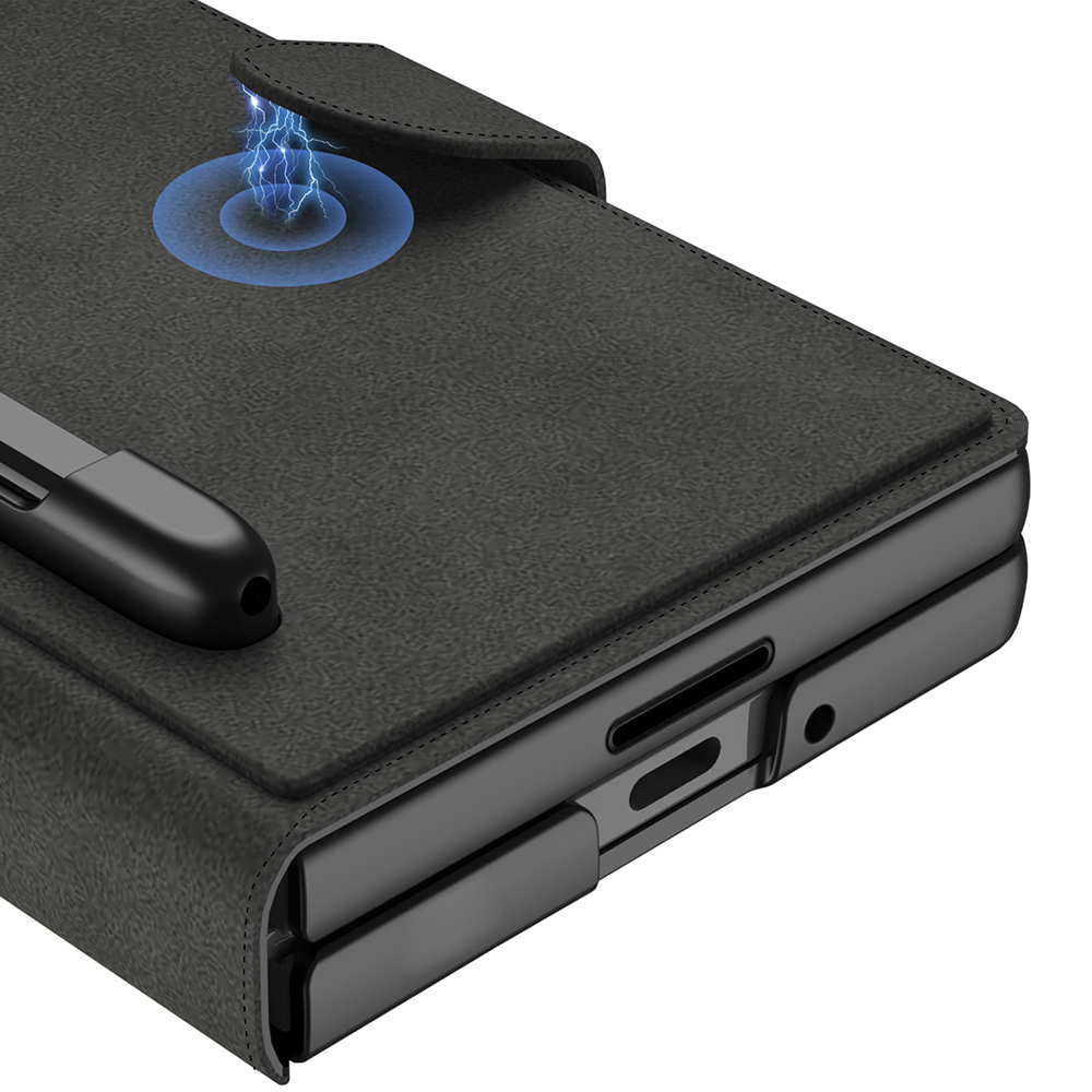 Galaxy Z Fold 7 Kılıf Kamera Korumalı Kadife Tasarımlı Zore Kıpta Kalem Bölmeli Fest Kapak