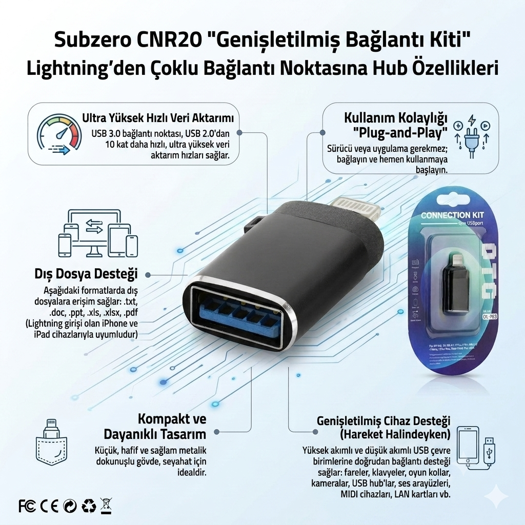 Hadron HDX1056 Lightning To Usb 3.0 OTG Dönüştürücü