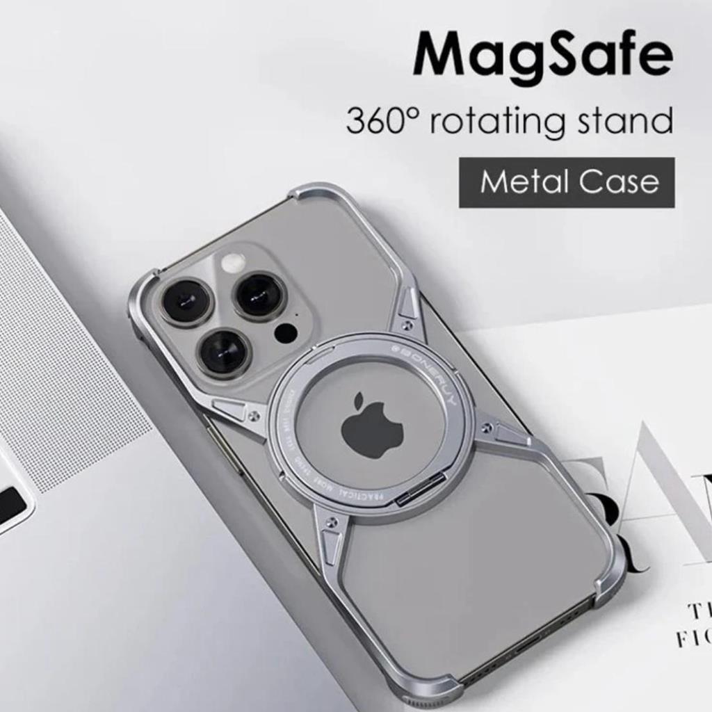 Apple ıPhone 16 Pro iCemag Metal Bumper Z Şeklinde Standlı Kılıf