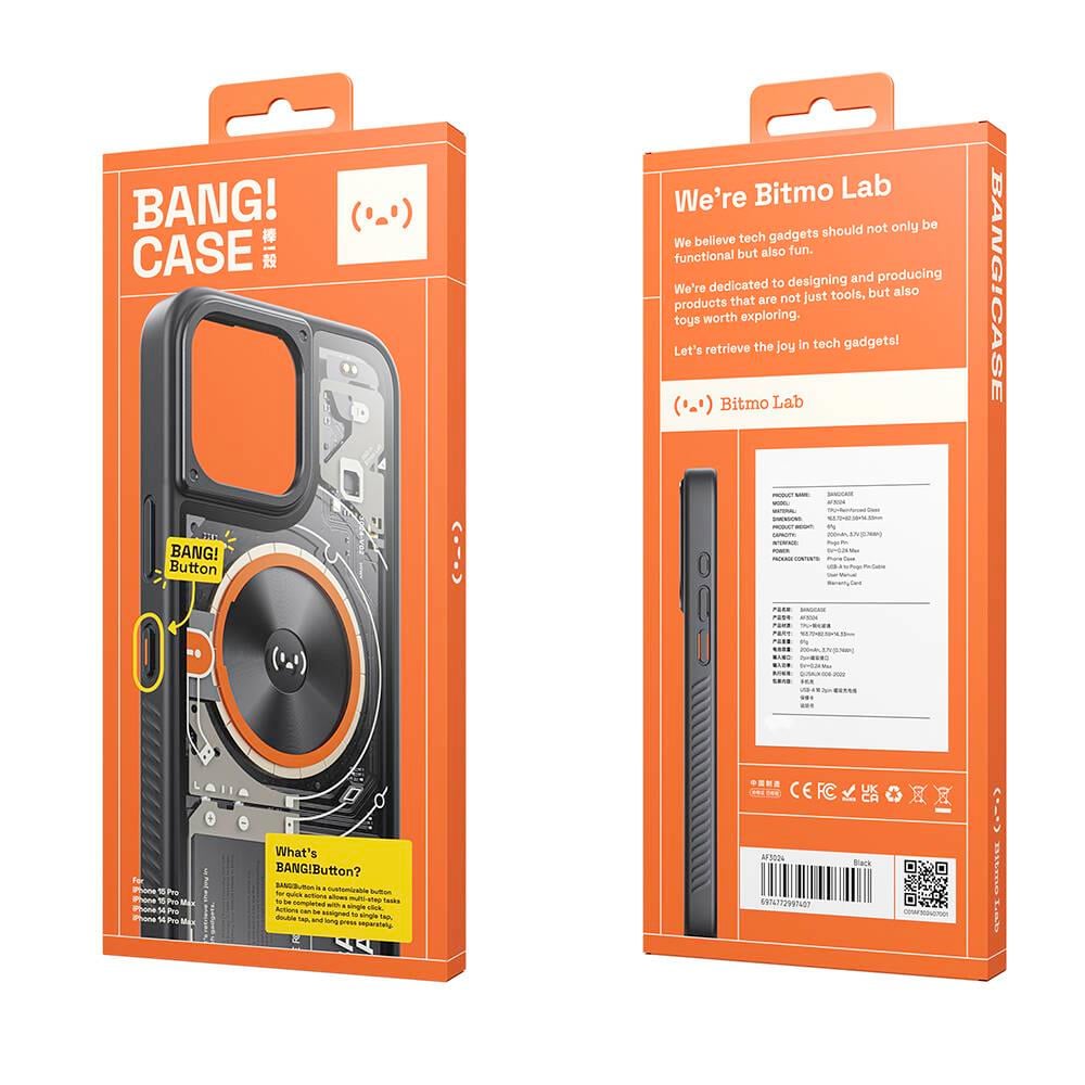 iPhone 15 Pro Kılıf Özelleştirilebilir 3 Fonksiyonlu Bluetooth Bağlantılı Bitmo Lab Bangcase Akıllı Magsafe Kapak