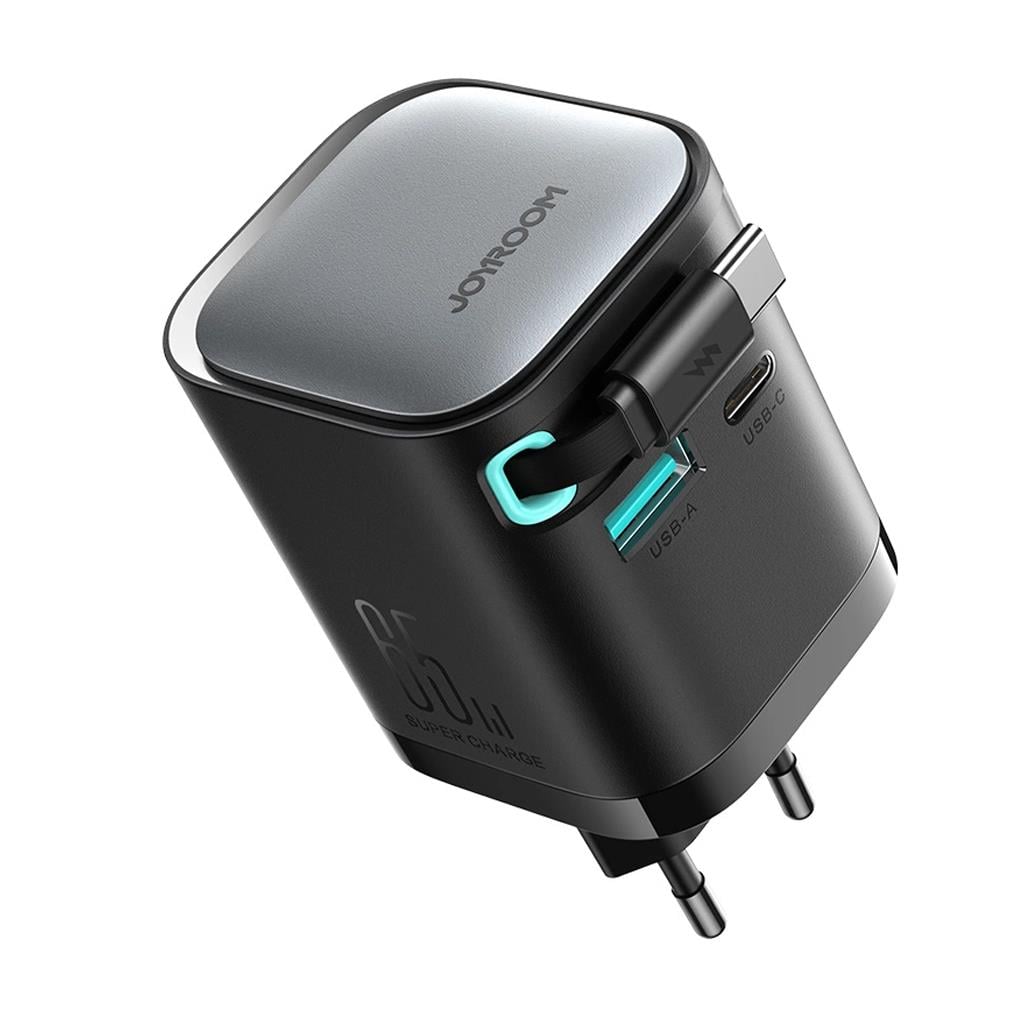 Joyroom JR-TCL02 Gan 65W 2 Portlu Şarj Cihazı Geri Çekilebilir Kablo