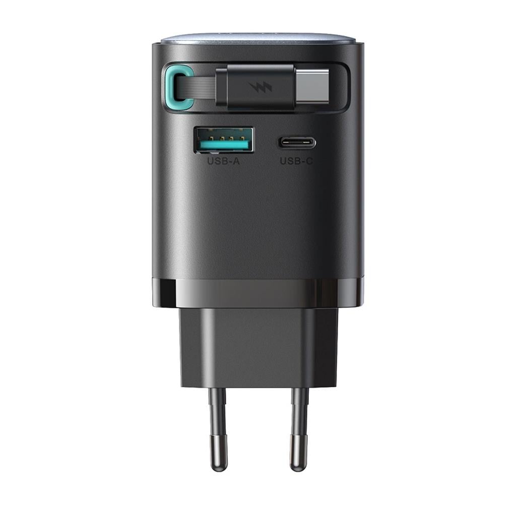 Joyroom JR-TCL02 Gan 65W 2 Portlu Şarj Cihazı Geri Çekilebilir Kablo