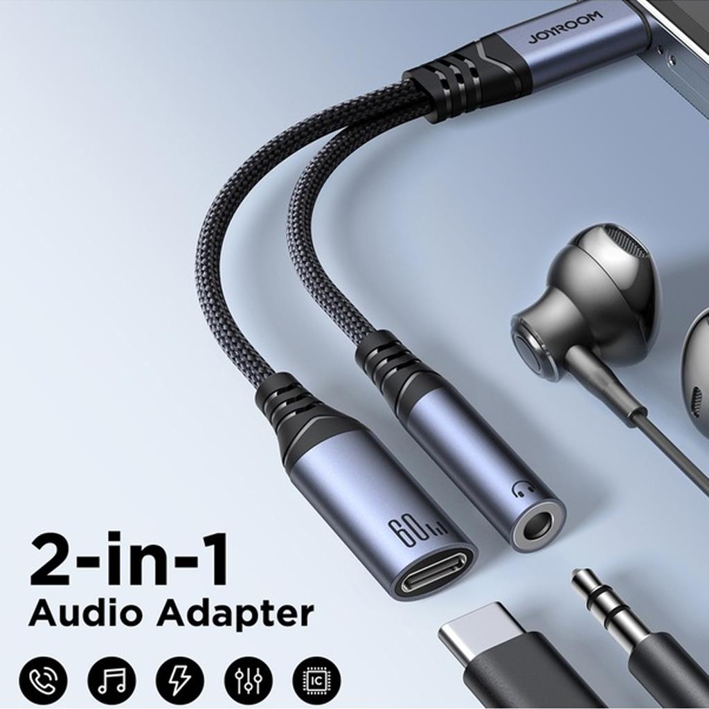 Joyroom SY-C02 PD 60W Hızlı Şarjlı Kulaklık Adaptörü Type-c Aux Ses Kablosu