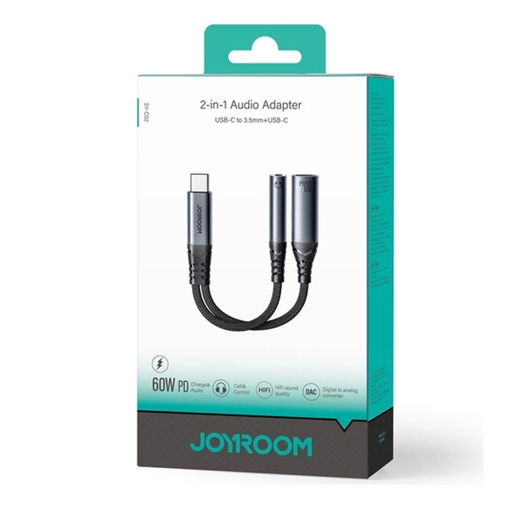 Joyroom SY-C02 PD 60W Hızlı Şarjlı Kulaklık Adaptörü Type-c Aux Ses Kablosu