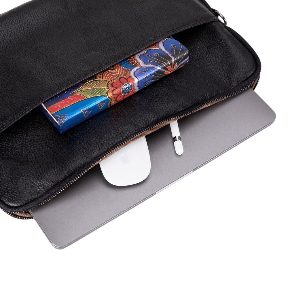 Leeds 14 inç MacBook Ve Pc Uyumlu, Hakiki Deri, El Yapımı Kılıf, Kömür Siyahı