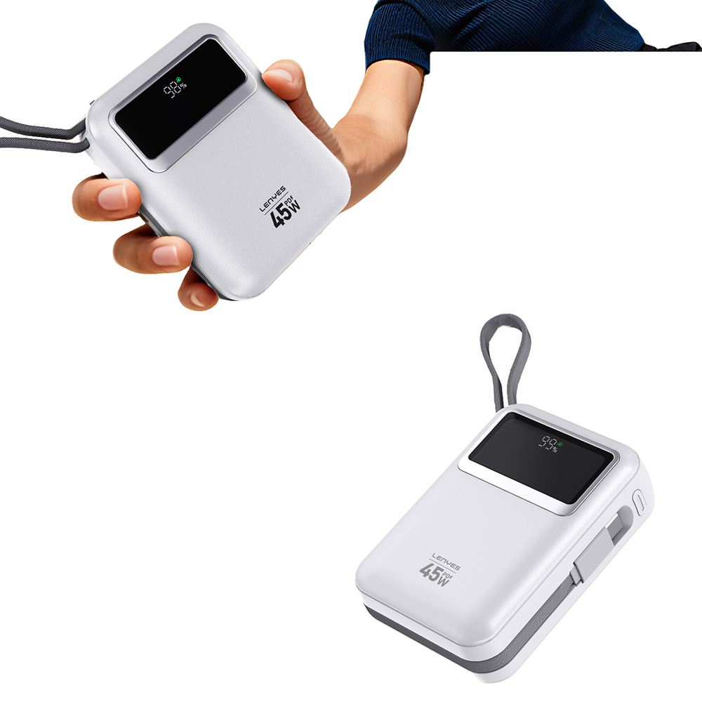 Lenyes C04-A Dijital LED Göstergeli Type-C ve Lightning Kablolu Powerbank 45W 5000mAh