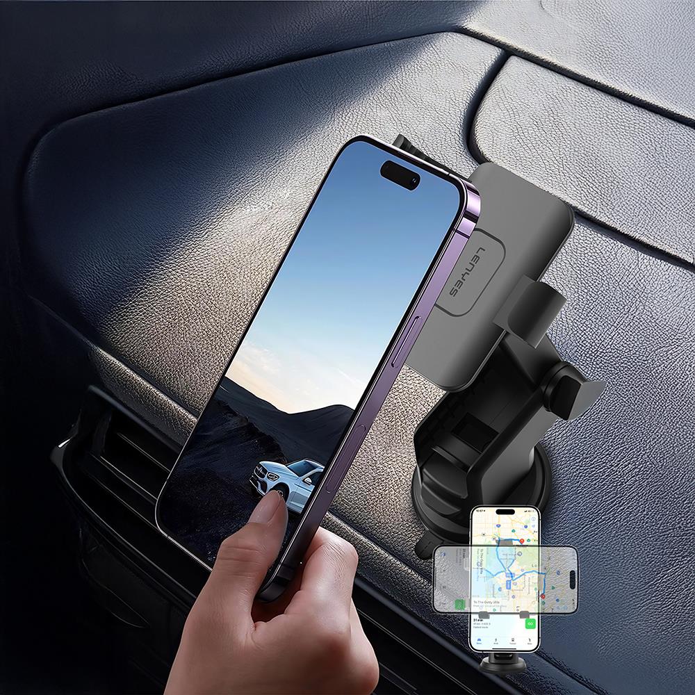 Lenyes CR195 Sarsıntı Önleyici 360° Derece Dönebilen Teleskopik Vantuzlu Tasarım Araç Telefon Tutucu