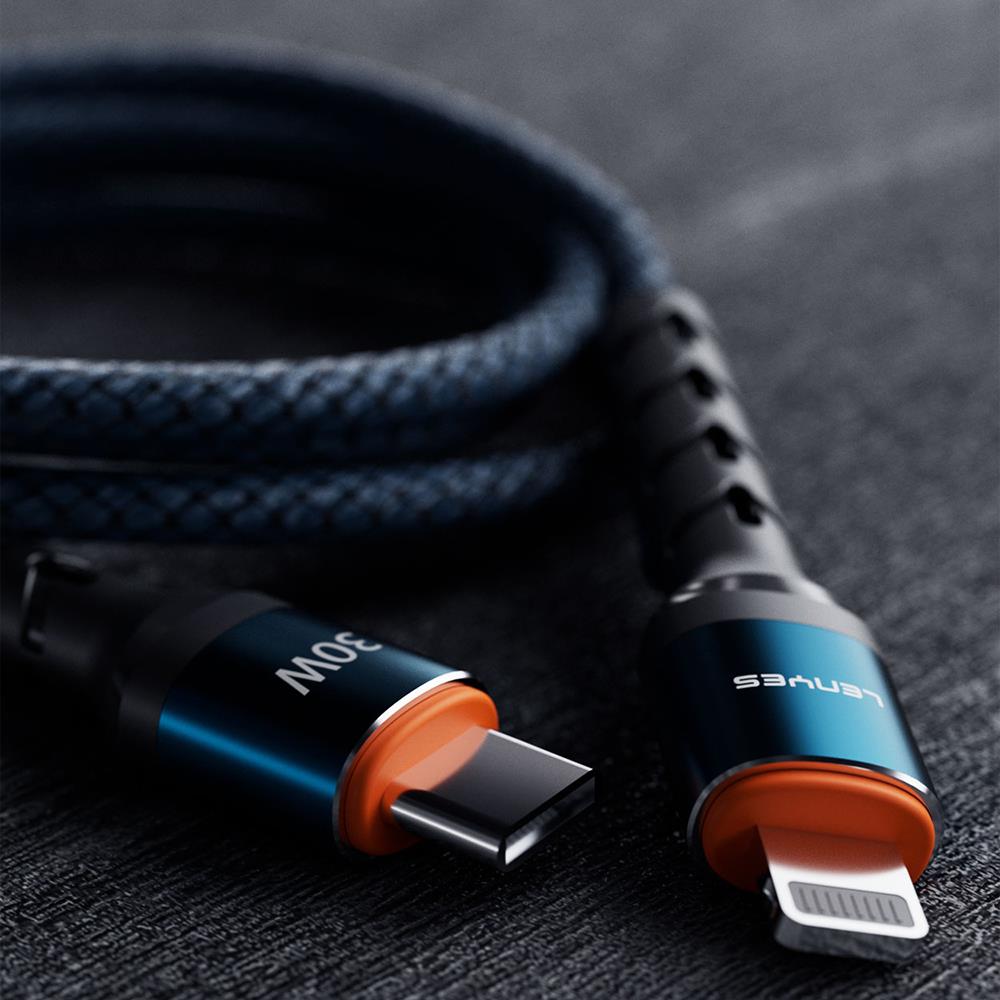 Lenyes LC515 Type-C to Lightning Hızlı Şarj Özellikli Örgülü Data ve Şarj Kablosu 30W 1M