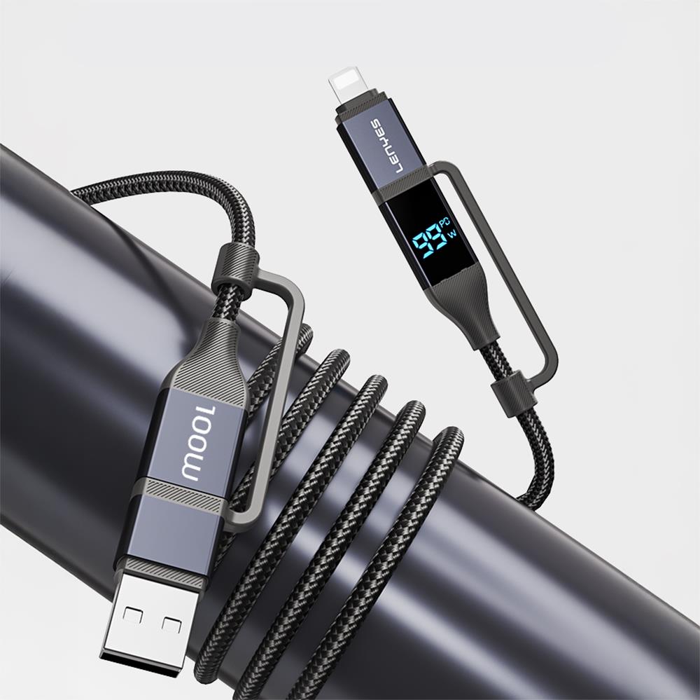 Lenyes LC542 Dijital Göstergeli 4in1 USB-A - Type-C + Type-C to Lightning 100W 1M