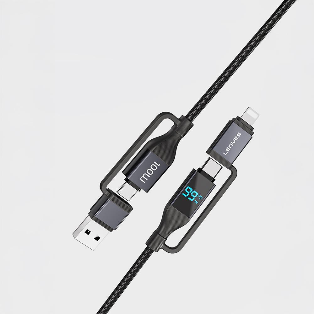 Lenyes LC542 Dijital Göstergeli 4in1 USB-A - Type-C + Type-C to Lightning 100W 1M