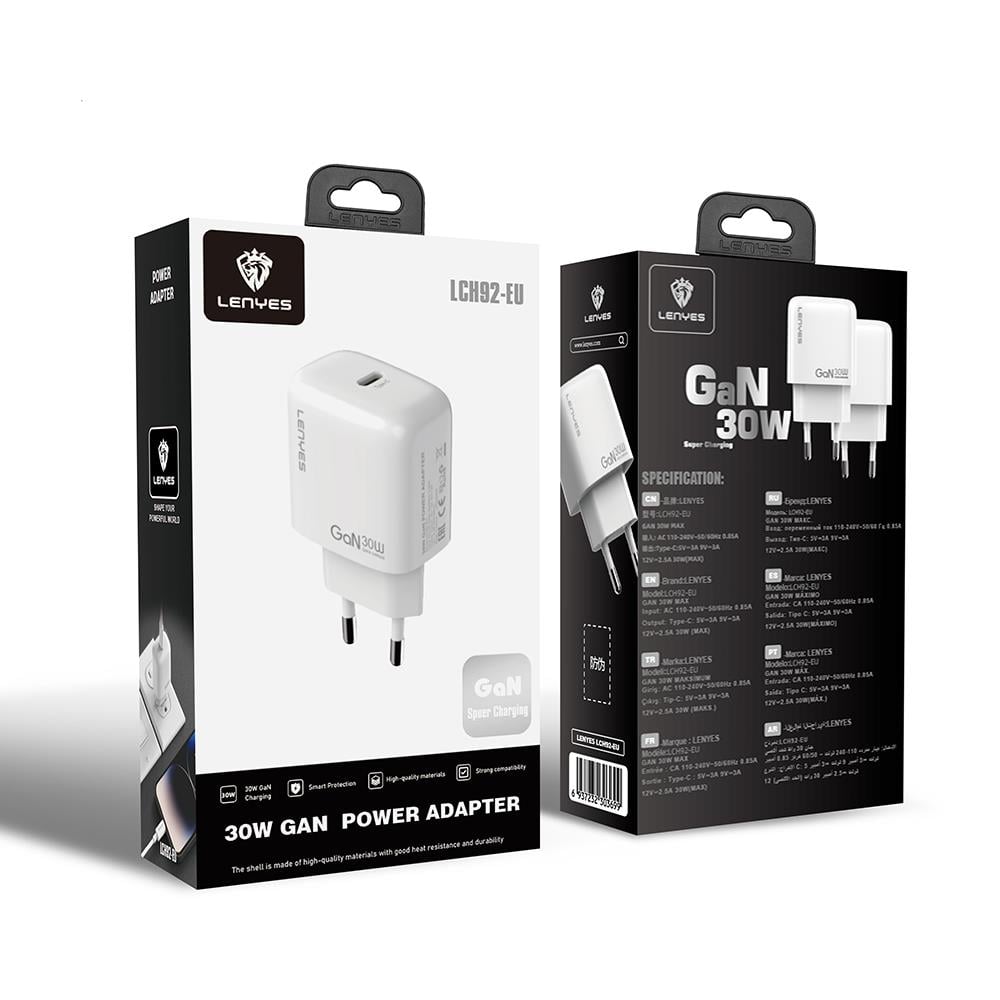 Lenyes LCH92 Type-C GaN Teknolojili PD Hızlı Şarj Özellikli Şarj Başlığı 30W