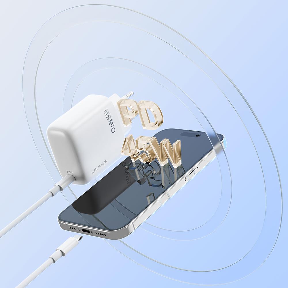Lenyes LCH93 Type-C ve USB GaN Teknolojili PD Hızlı Şarj Özellikli Şarj Başlığı 30W