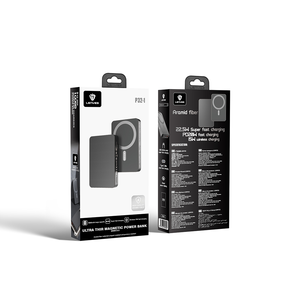 Lenyes P32-1 M-safe Şarj Özellikli Aramid Fiber Powerbank 15W 10000mAh