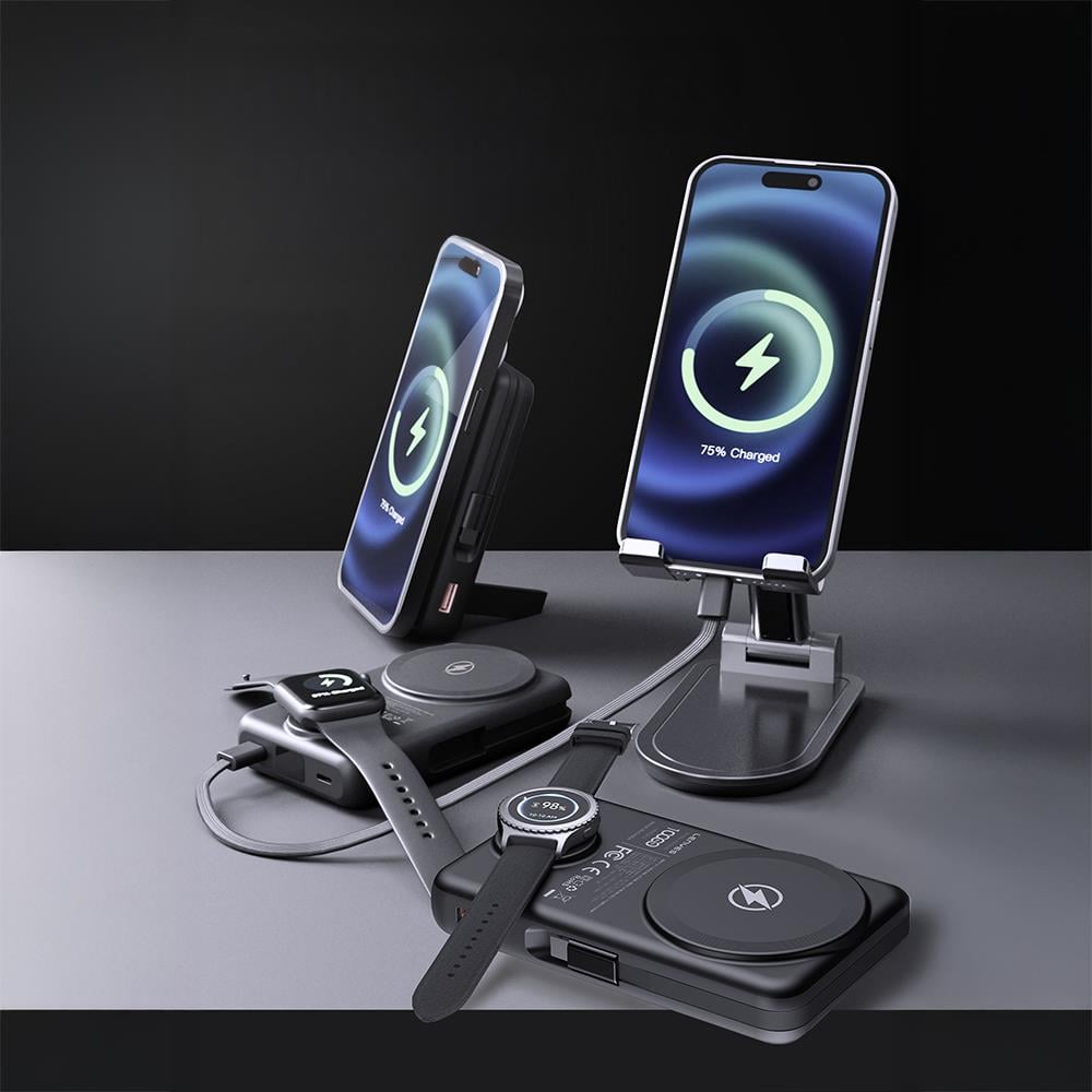 Lenyes PW1003D 22.5W Dijital LED Ekranlı Akıllı Saat Kablosuz Şarj Özellikli Standlı Wireless Powerbank 15W 10000mAh