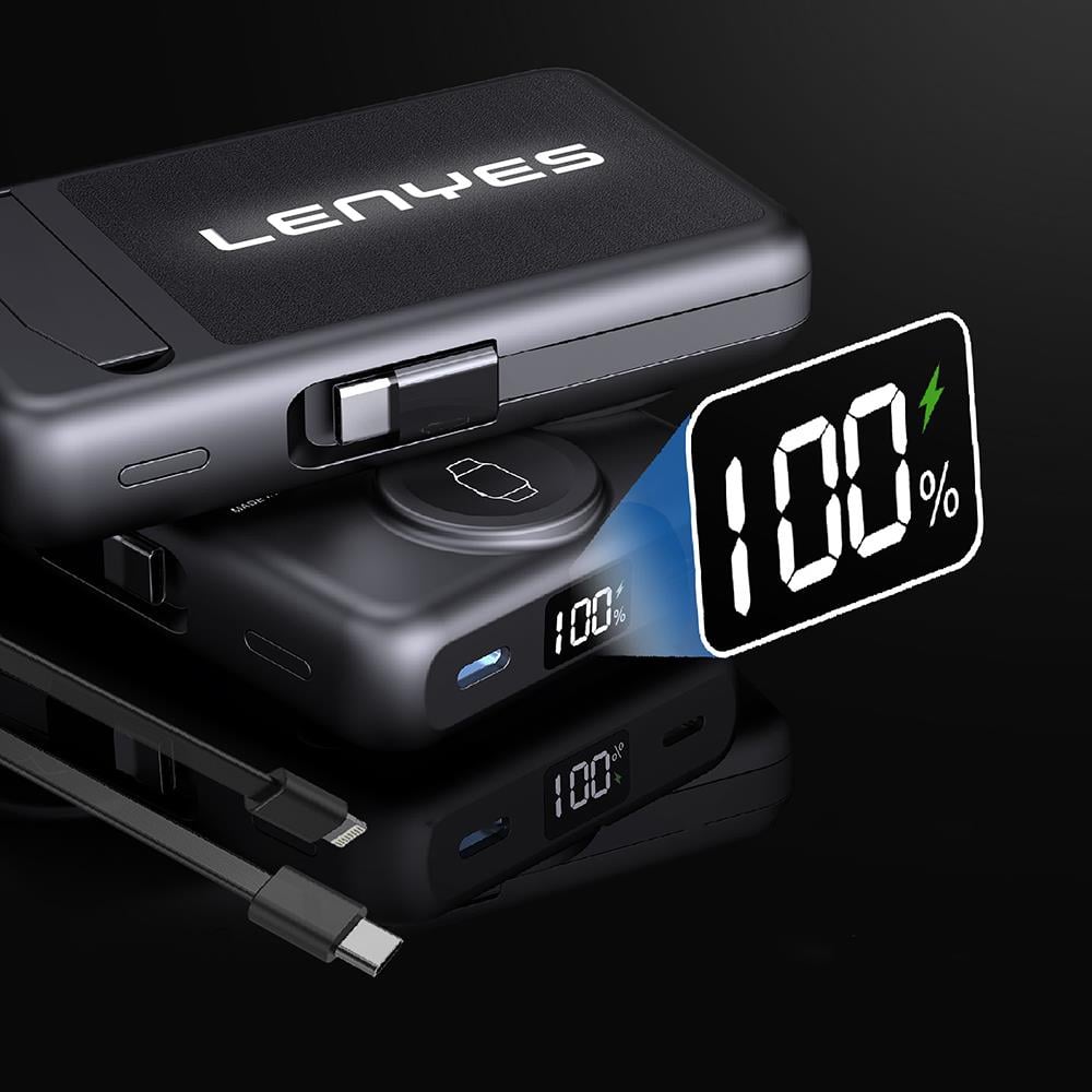 Lenyes PW1003D 22.5W Dijital LED Ekranlı Akıllı Saat Kablosuz Şarj Özellikli Standlı Wireless Powerbank 15W 10000mAh