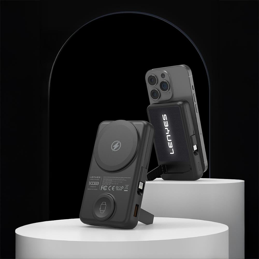 Lenyes PW1003D 22.5W Dijital LED Ekranlı Akıllı Saat Kablosuz Şarj Özellikli Standlı Wireless Powerbank 15W 10000mAh