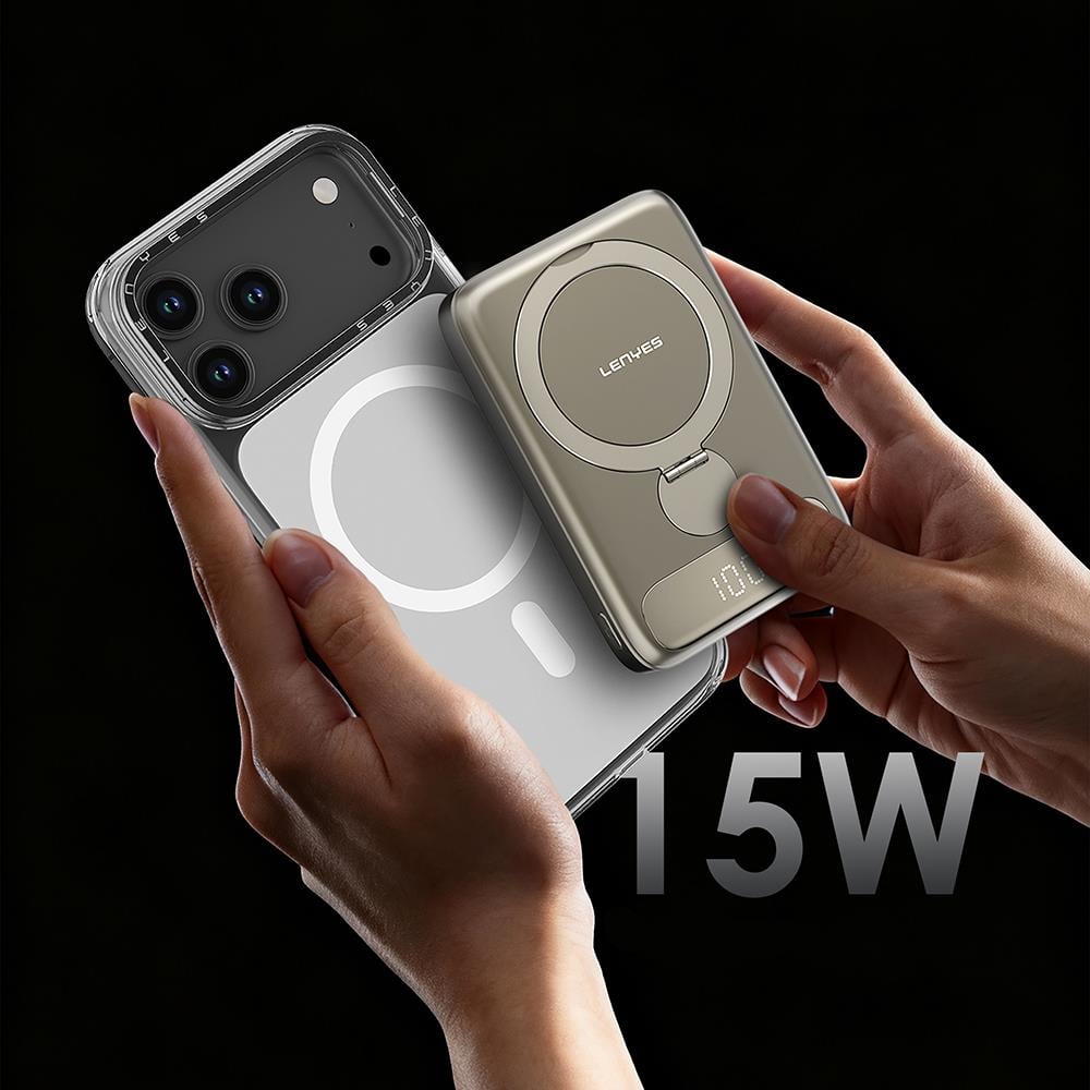Lenyes PW1012D PD 20W Dijital LED Göstergeli 360 Derece Dönebilen Standlı Kablosuz Şarj Özellikli Wireless Powerbank 15W 10000mAh