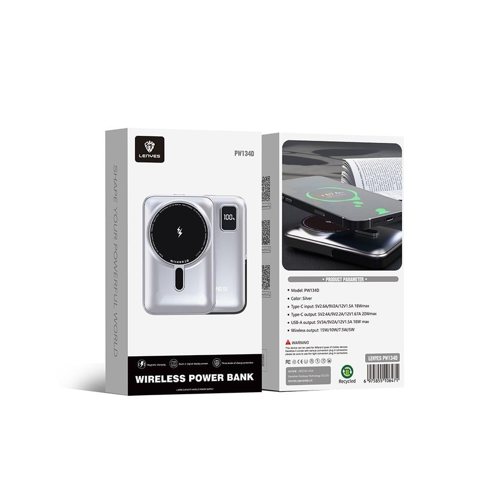 Lenyes PW134D 20W Ultra İnce Dijital LED Ekranlı Standlı Wireless Powerbank 15W 10000mAh