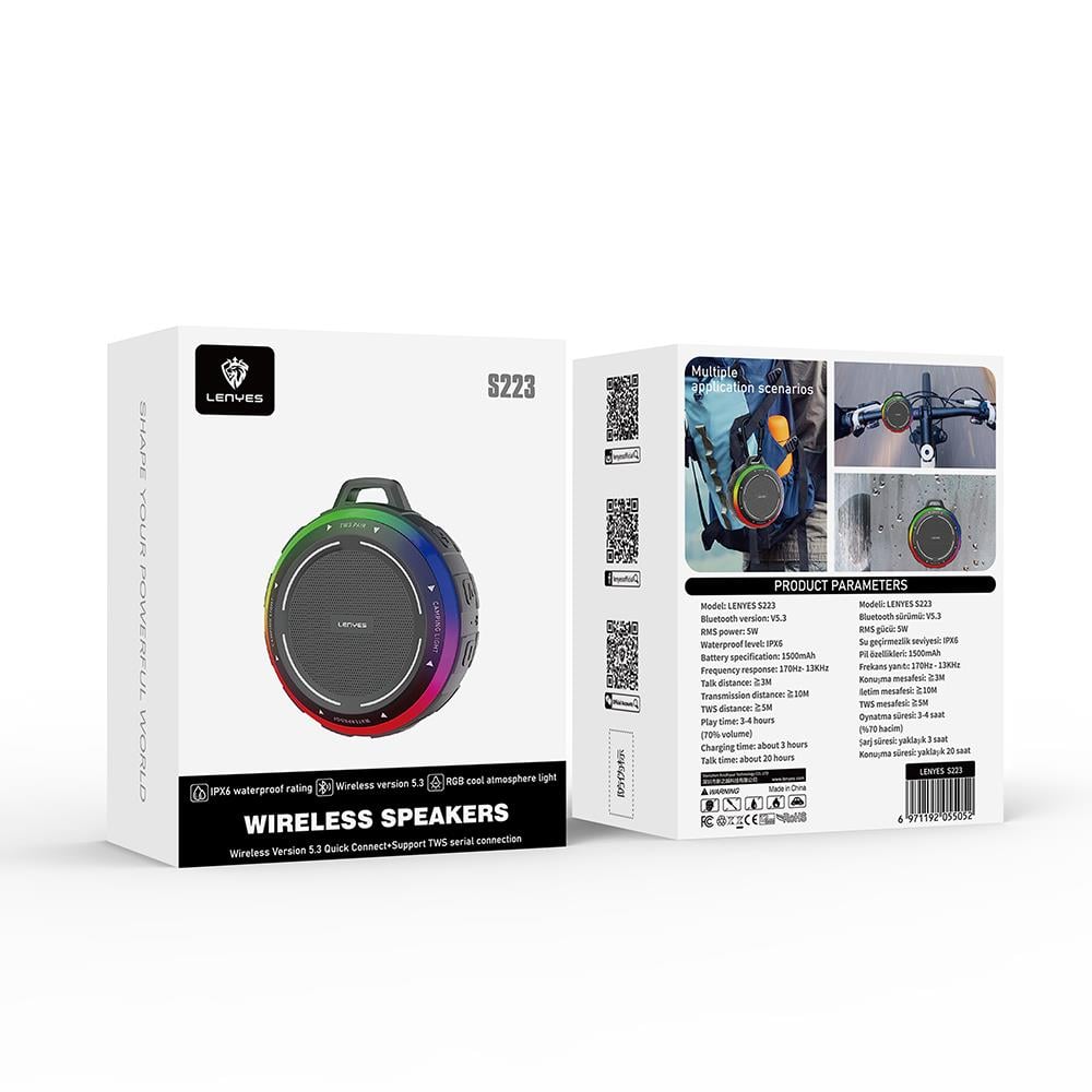 Lenyes S223 RGB Işıklı Askı Aparatlı Mini Bluetooth Speaker Hoparlör v5.3