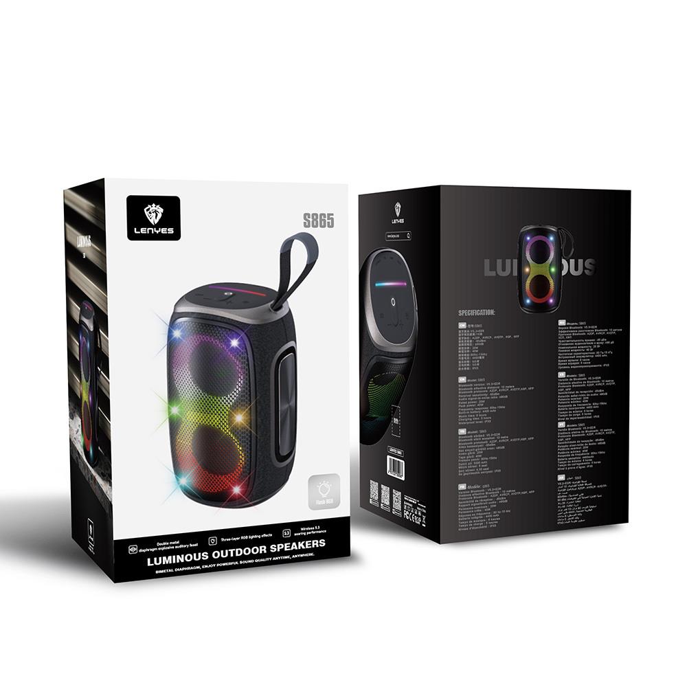 Lenyes S865 Luminous Serisi Su Geçirmez Çoklu Giriş RGB Işıklı TWS Bluetooth Hoparlör v5.3 40W