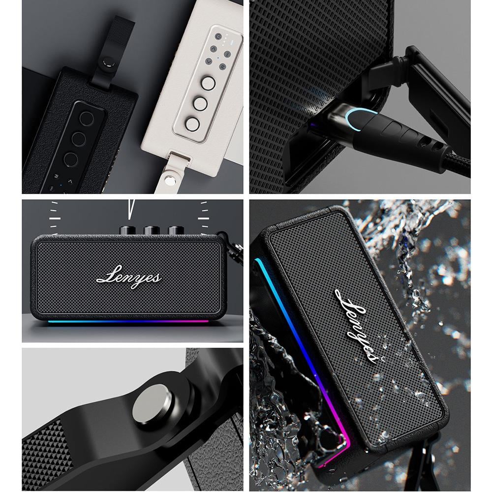 Lenyes S876 Supreme Serisi RGB Işıklı Taşınabilir Su Geçirmez TWS Bluetooth Hoparlör v5.3 45W