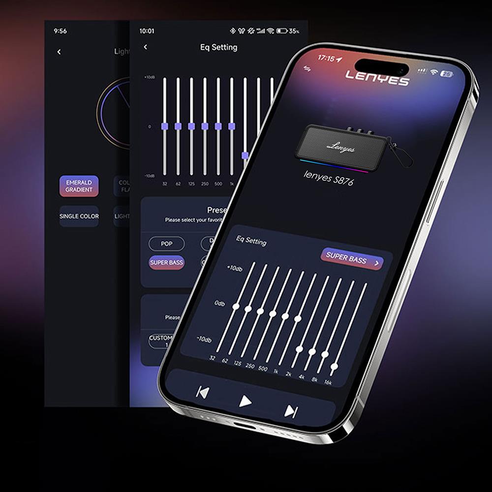 Lenyes S876 Supreme Serisi RGB Işıklı Taşınabilir Su Geçirmez TWS Bluetooth Hoparlör v5.3 45W