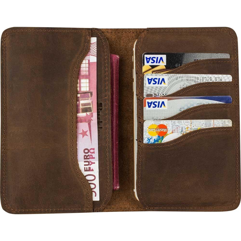 Leony 6.1 inch Uyumlu Deri Kartlıklı Kılıf PH03 Antik Kahve