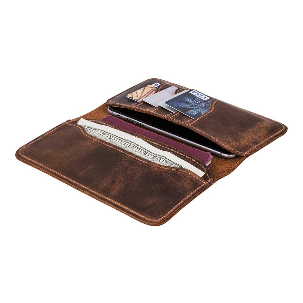 Leony 6.1 inch Uyumlu Deri Kartlıklı Kılıf PH03 Antik Kahve