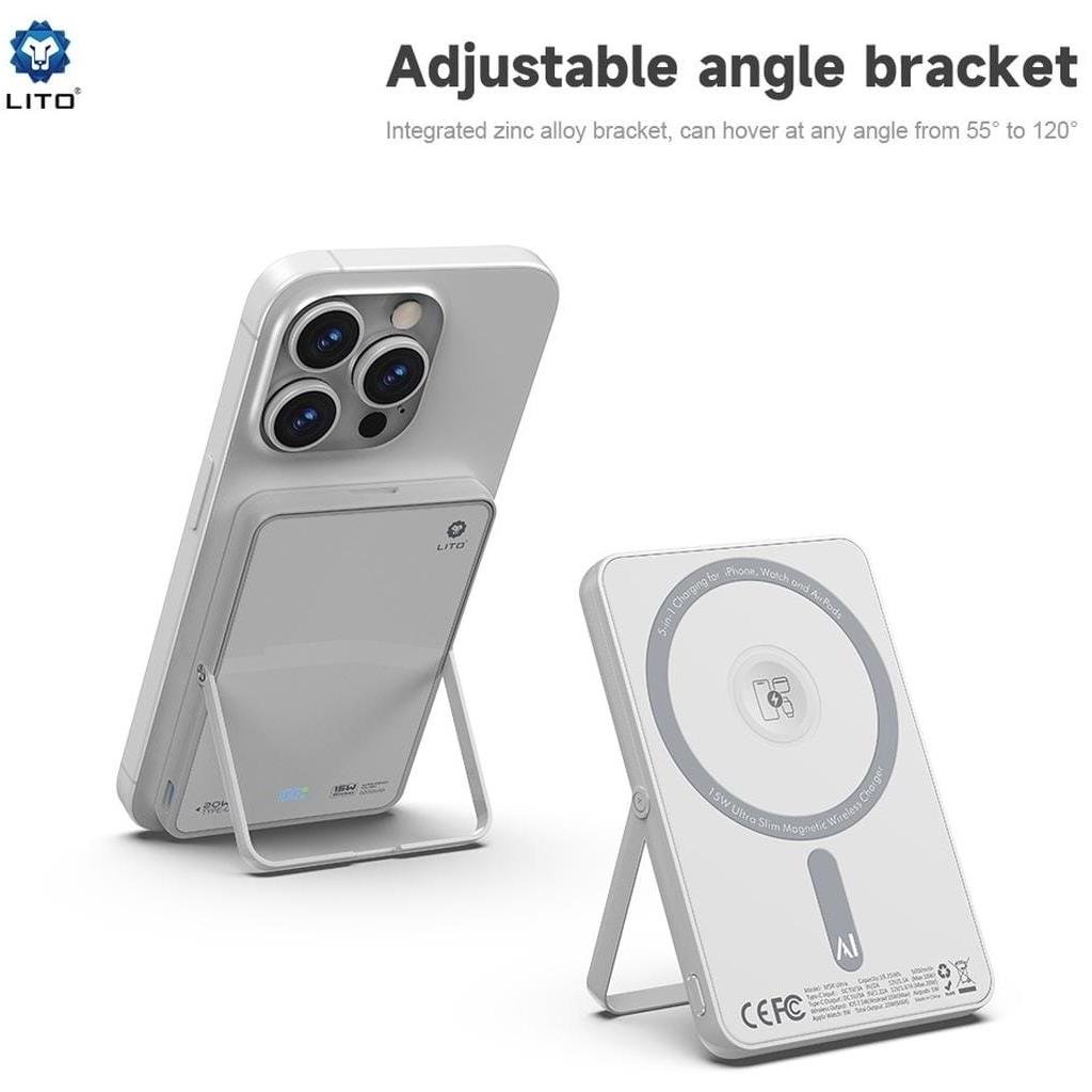 Lito LP-03 5 in 1 15W 5000mAh Yapay Zeka Destekli Yeni Nesil Cobalt Batarya Teknoloji Standlı Taşınabilir Kablosuz Magsafe Powerbank