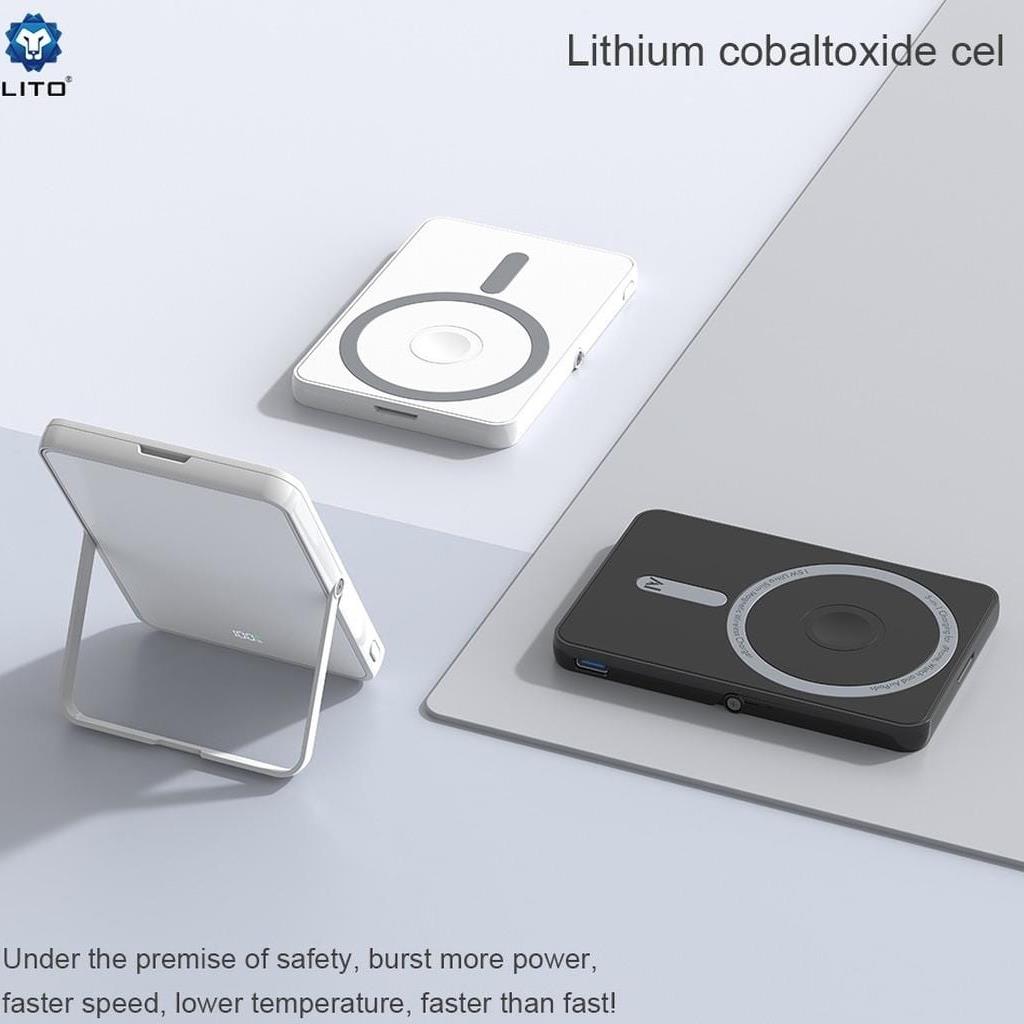 Lito LP-03 5 in 1 15W 5000mAh Yapay Zeka Destekli Yeni Nesil Cobalt Batarya Teknoloji Standlı Taşınabilir Kablosuz Magsafe Powerbank