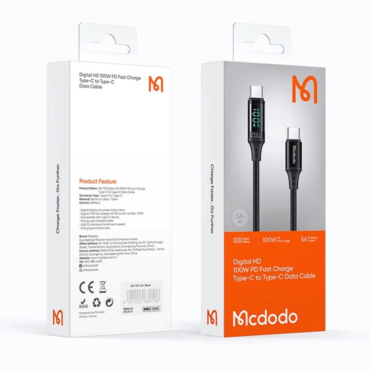 ŞARJ / DATA KABLOLARI Mcdodo CA-1100  Dijital HD 100W PD charge TYP-C Data Kablo