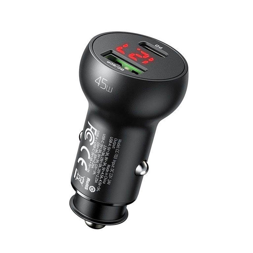 MCDODO CC-7030 45W 1xType-C 1xUSB Girişli Dijital Göstergeli Araç Çakmak Şarjı