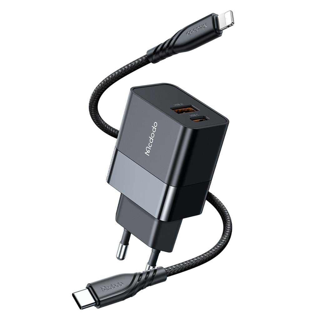 Mcdodo CH-1952 20W 1xType-C ve 1xUSB Girişli Şarj Adaptörü + Type-C to Lightning 1.2m Kablo