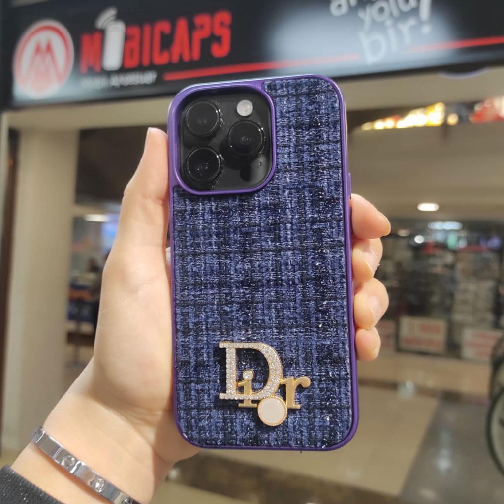 Apple iPhone 15 Pro Dior Logolu Kumaş Kaplamalı Telefon Kılıfı