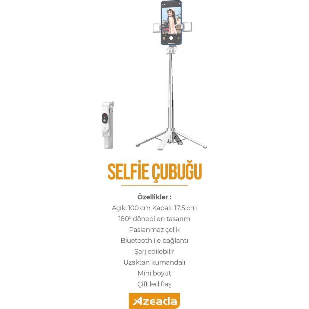 Azeada PD-P06 104cm Uzaktan Kumandalı 4 Ayak Tripod Katlanabilir Selfie Çubuğu