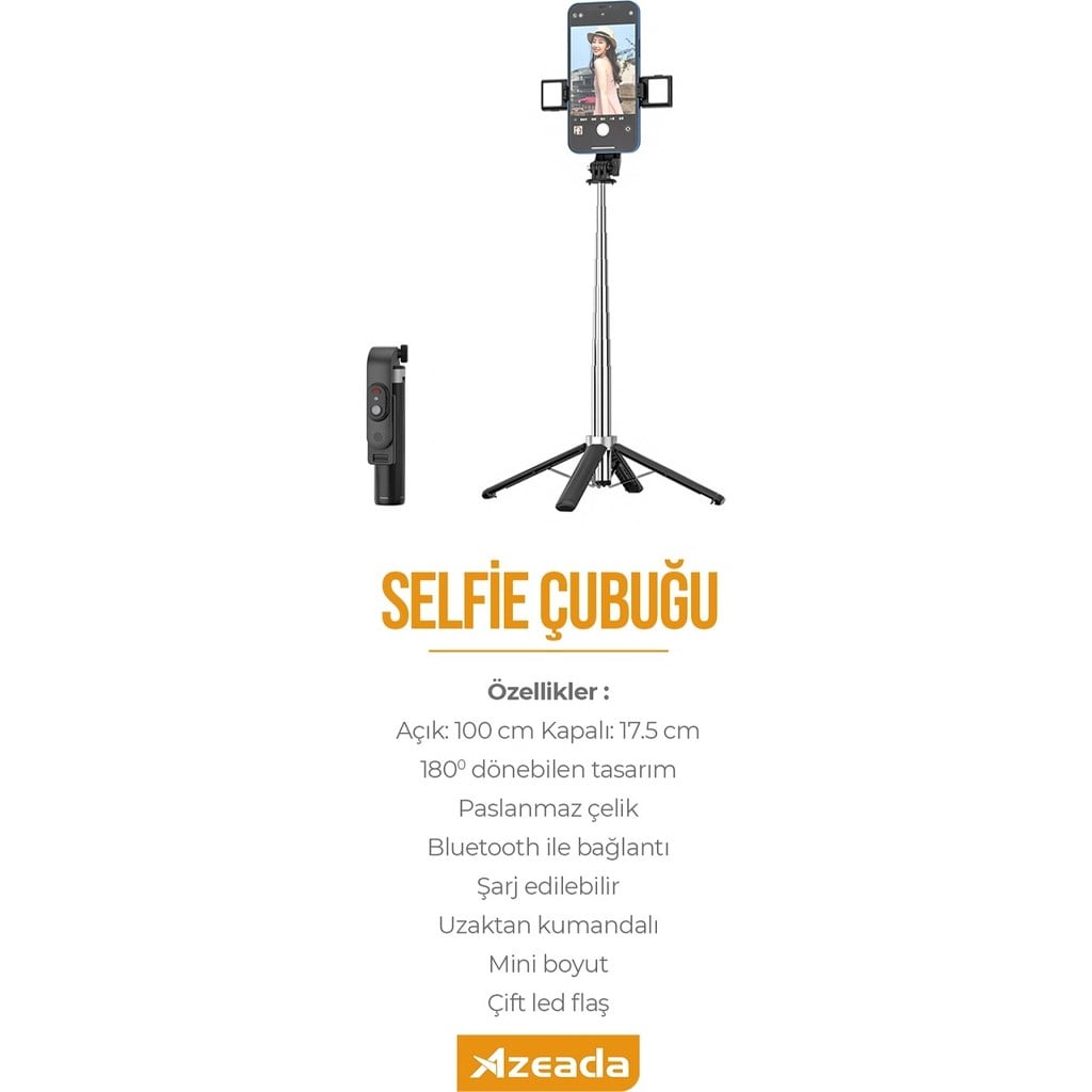 Azeada PD-P06 104cm Uzaktan Kumandalı 4 Ayak Tripod Katlanabilir Selfie Çubuğu