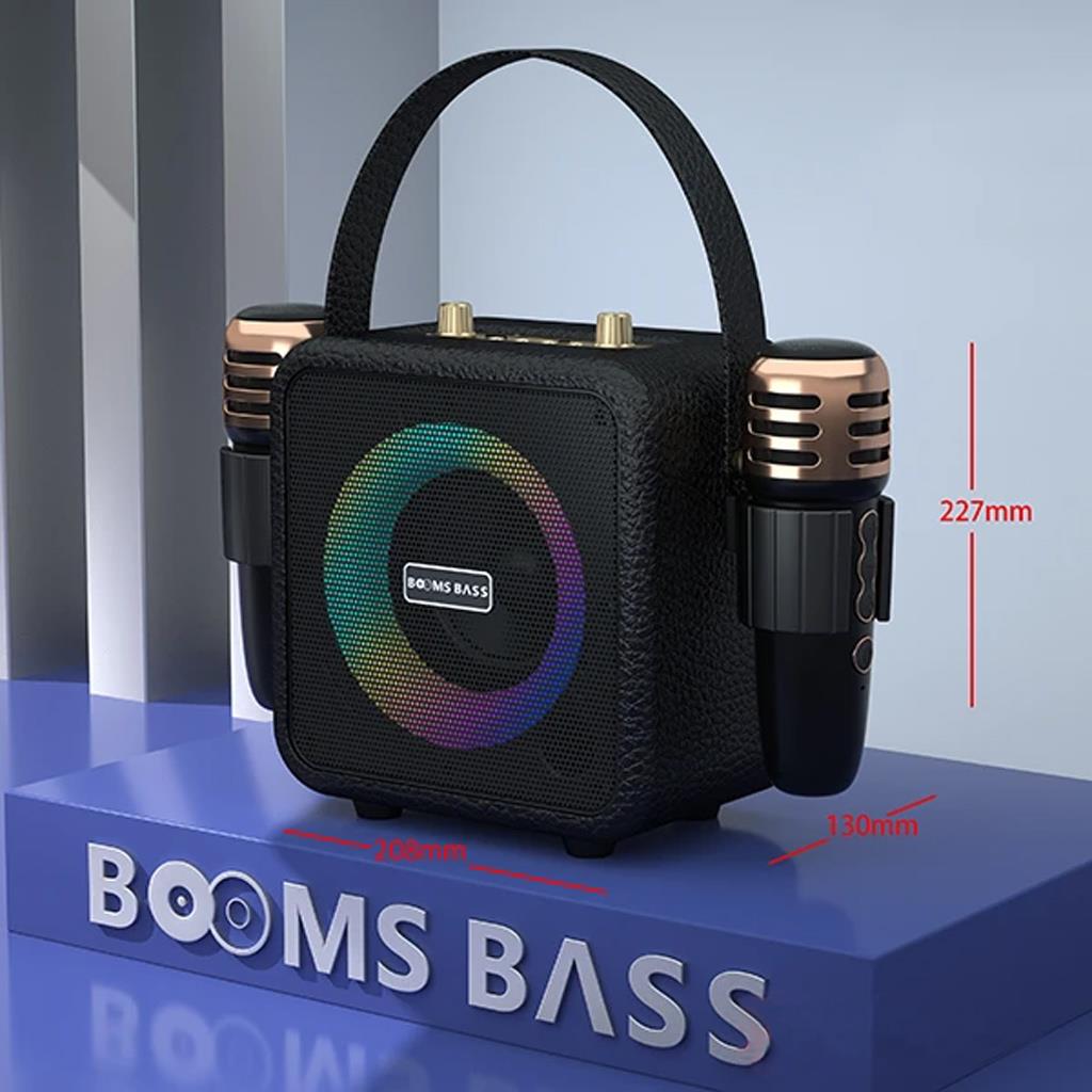 Boom Bass M4101Çift Mikrofonlu Taşınabilir Deri USB / TF Card / Aux / Bluetooth Karaoke Hoparlör