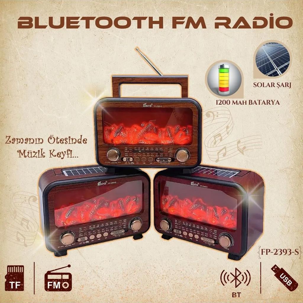 Epe FP-2393-S Şömine Detaylı TF / FM / SW / AM / USB / Bluetooth Destekli Solar Güneş Enerjili Nostaljik Radyo